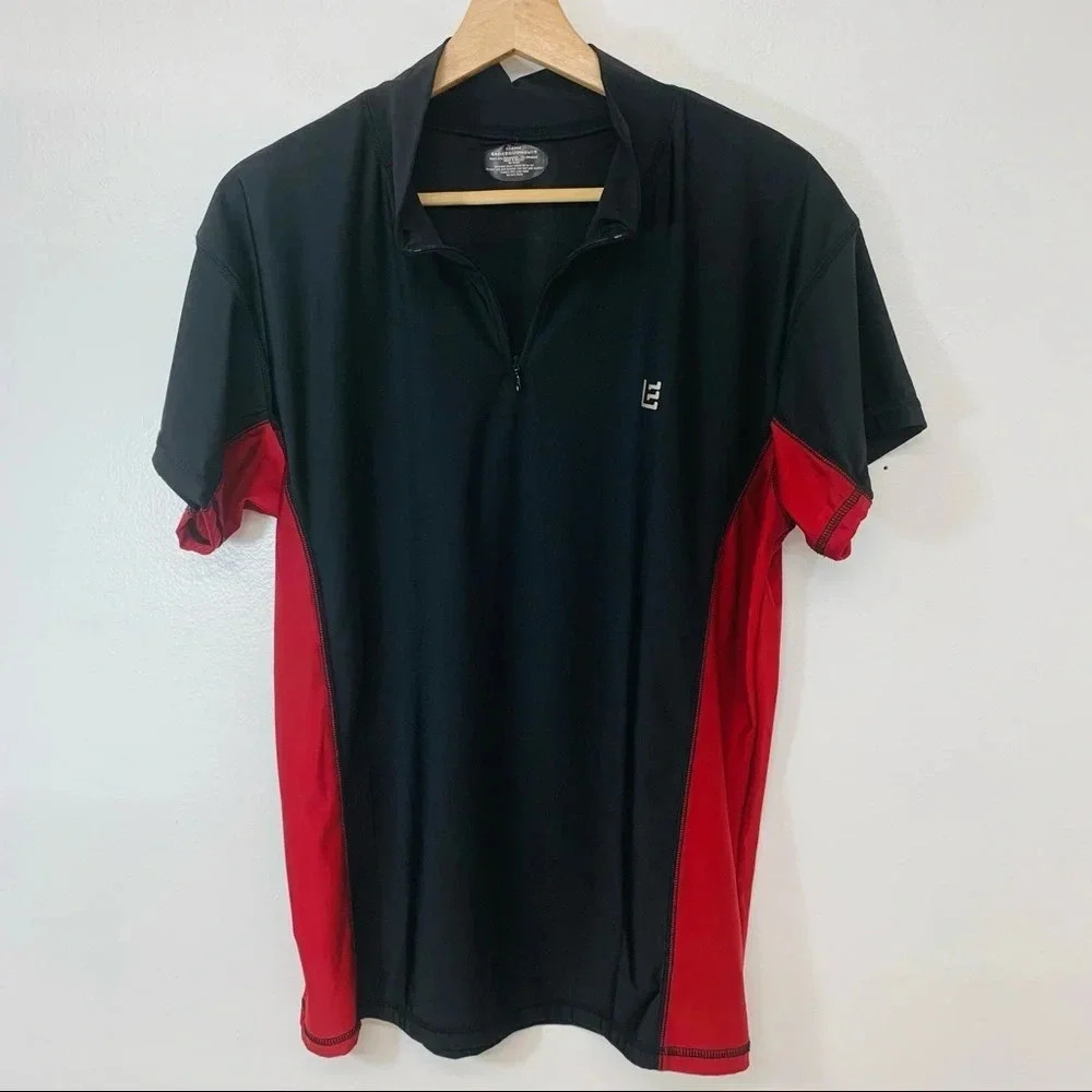 Basic Equipment Mens Polo Medium  Black Maroon Color Block 1/4 Zip‎ Short Sleeve
